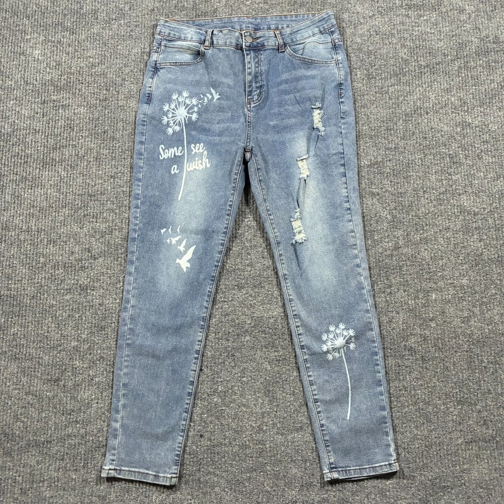 Unbranded Womens Skinny Jeans Size XL Distressed Graphic Stretch Denim HIgh Rise